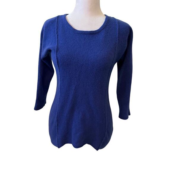 Cynthia Rowell 100% 1-Ply Cashmere Blue 3/4” Sleeve Sweater L - Picture 2 of 8
